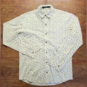 Greens Floral Pattern Western Collegiate Dolly Parton Button Down Blouse Size S